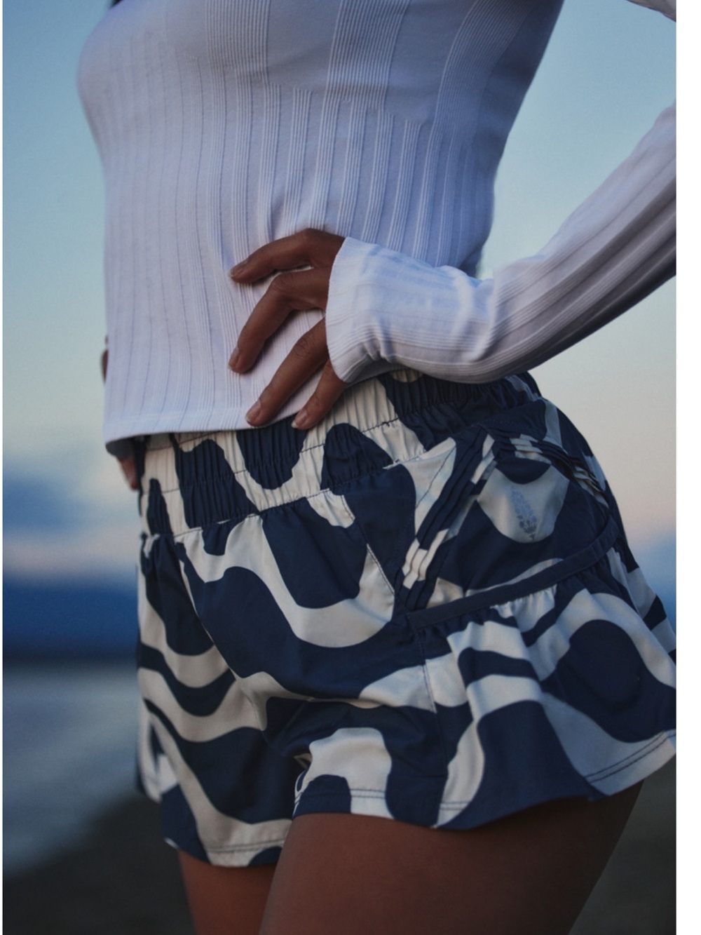 FP Movement by Free People Get Your Flirt On Navy and White Wave-Print Shorts